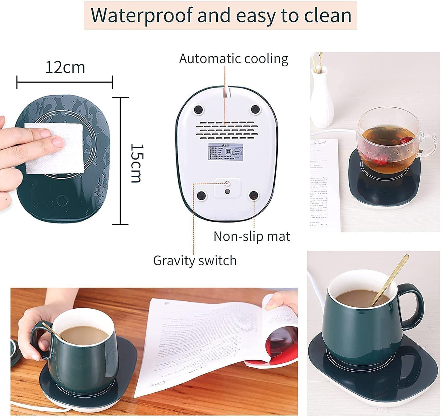 Medigo Electric Smart Mug Warmer Heater with Spoon and Lid